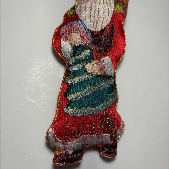 VTG Silk Embroidered Fabric Santa Ornaments Set Of Two Toy Sack Christmas Trees - Picture 12 of 12